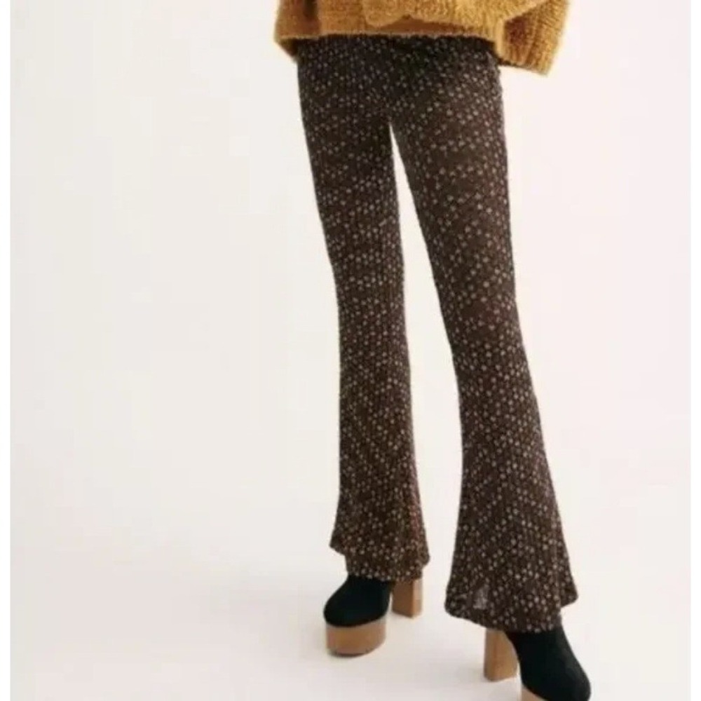 Free People Party Pull-On Flare Pants Metallic Floral Small